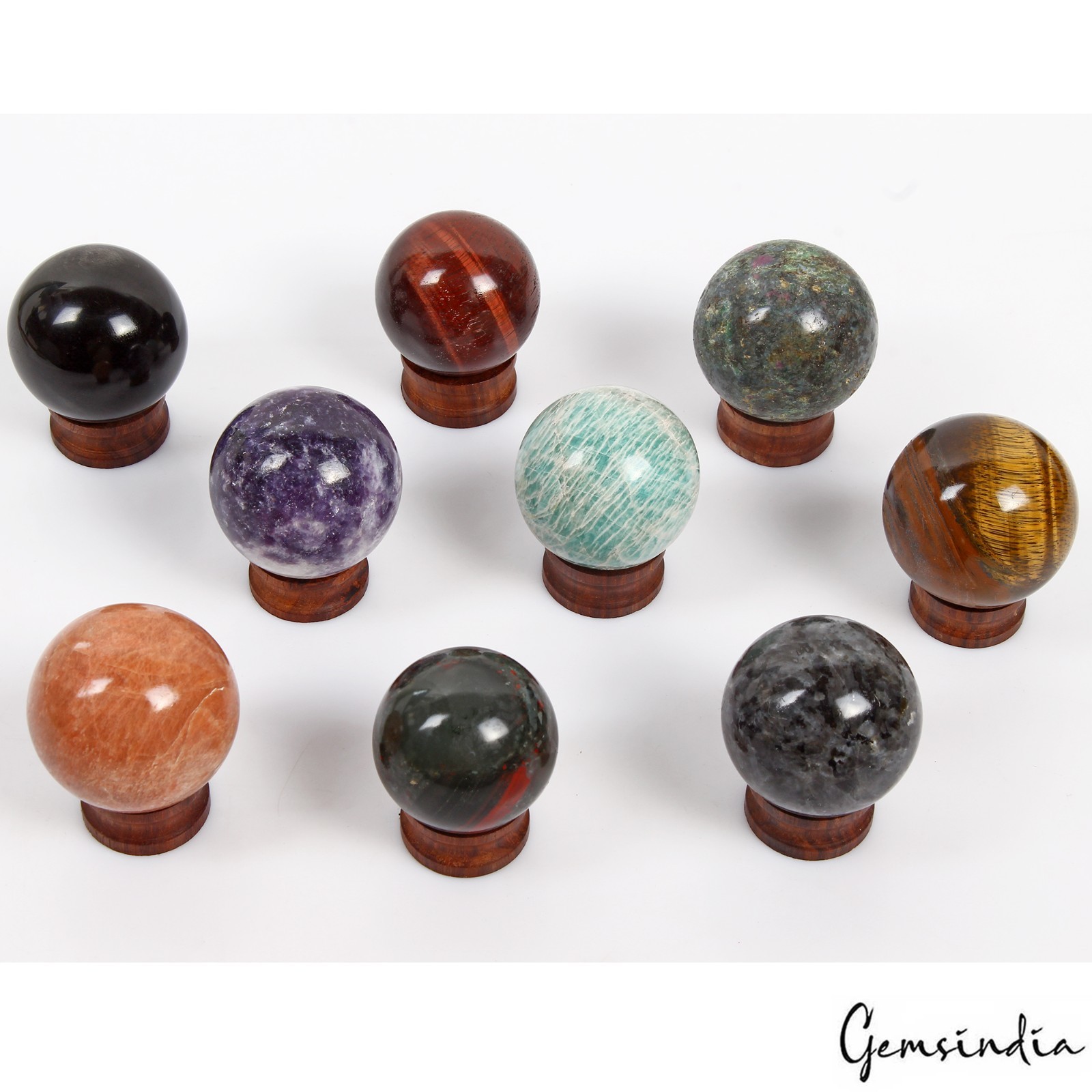 4030 Ct Natural Untreated Multi Gems Healing Crystal Sphere Ball With Stand 9 Pc