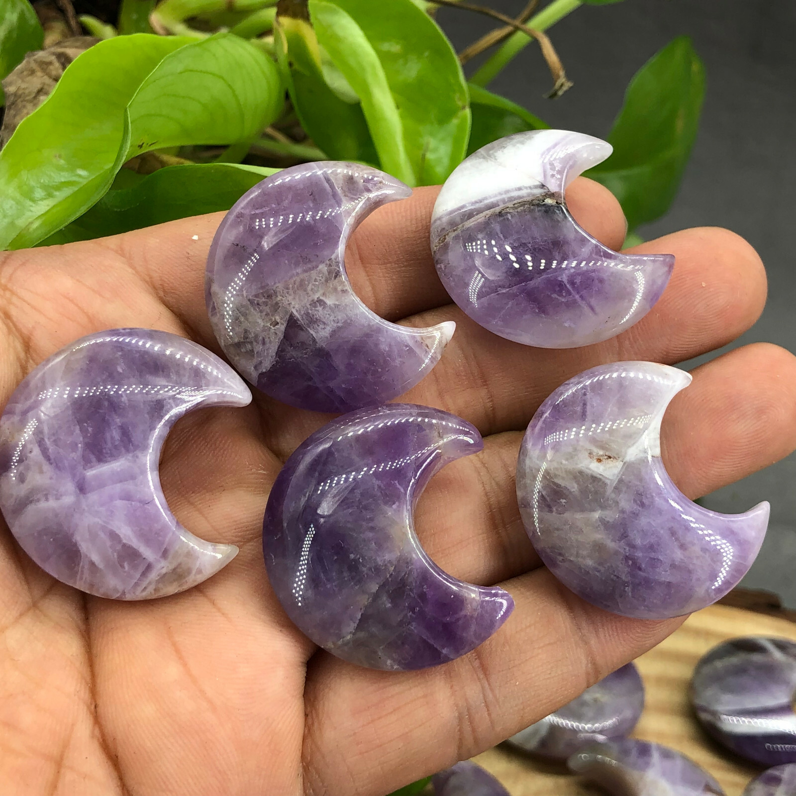 10pc Natural dreamy amethyst Quartz carved moon crystal reiki healing random