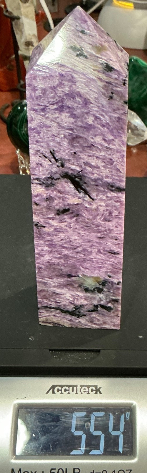 1 lb 3.6oz / 6.95 inches Purple CHAROITE Polished Gemstone Point Tower Generator