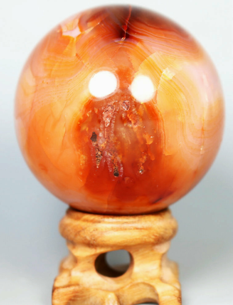 180g Natural Colorful Red Orange Carnelian Agate Geode Crystal Sphere Ball Stand