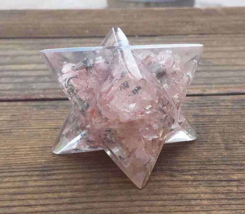 EXTRA LARGE (80-85mm) ROSE QUARTZ ORGONE GEMSTONE MERKABA ORGONITE