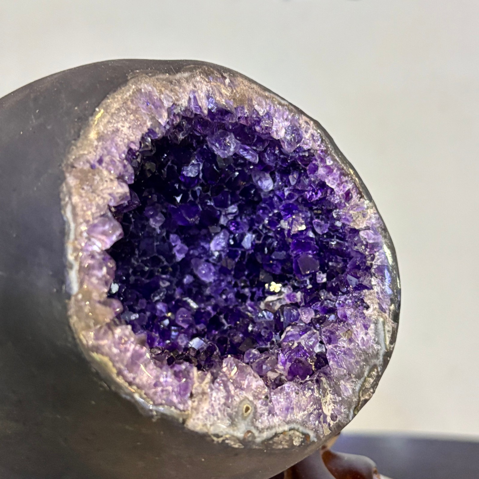4.18LB Natural uruguay amethyst geode quartz money bag crystal +stand