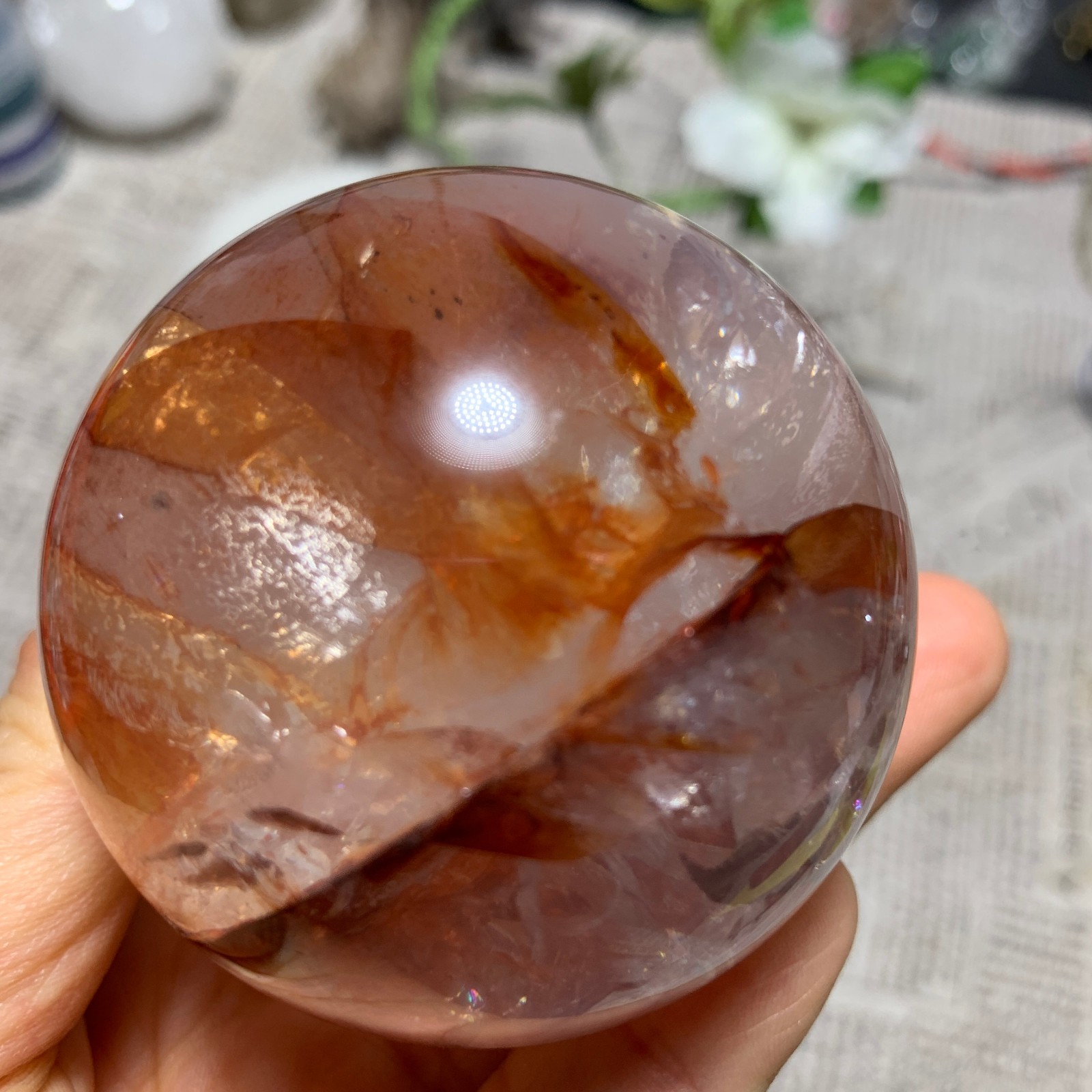344G Natural Red Gum Flower Ball Crystal Sphere Specimen Energy Healing Reiki
