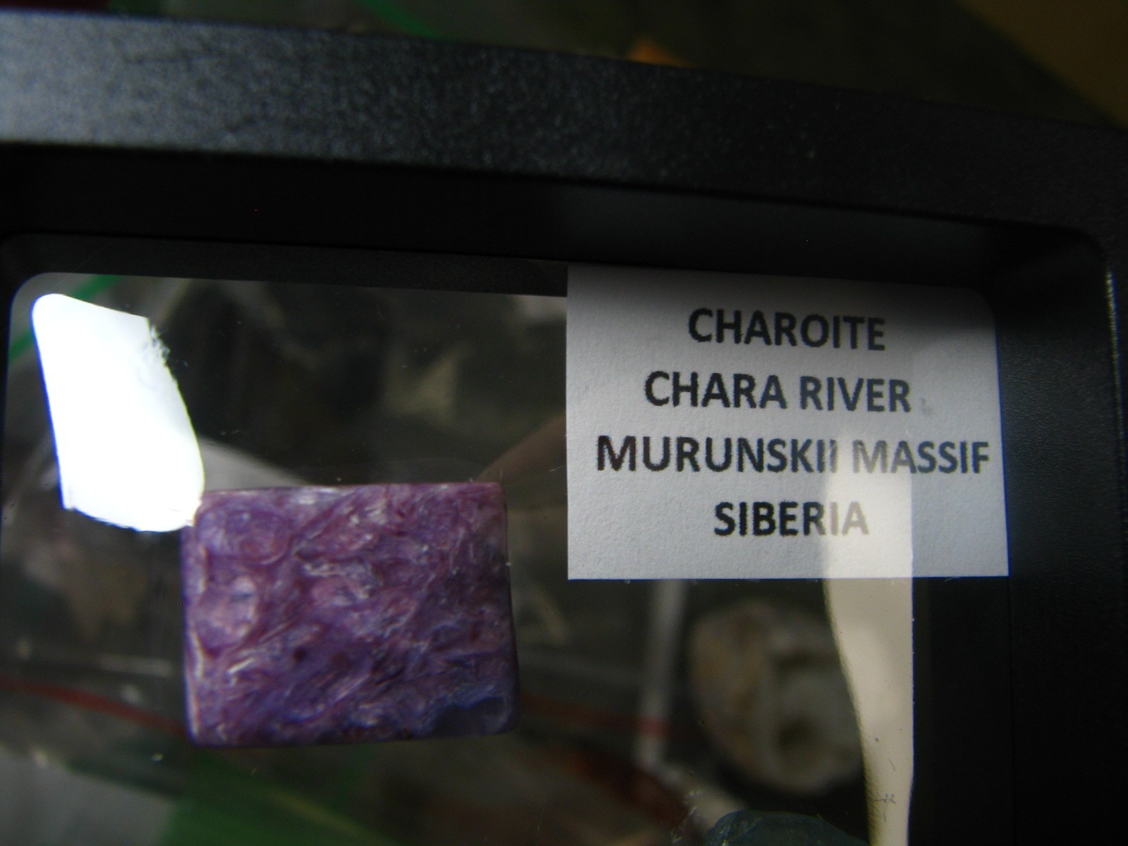 2 THUMBNAILS CHAROITE-SIBERIA BLUE TOPAZ-BRAZIL IN DISPLAY CASE #222
