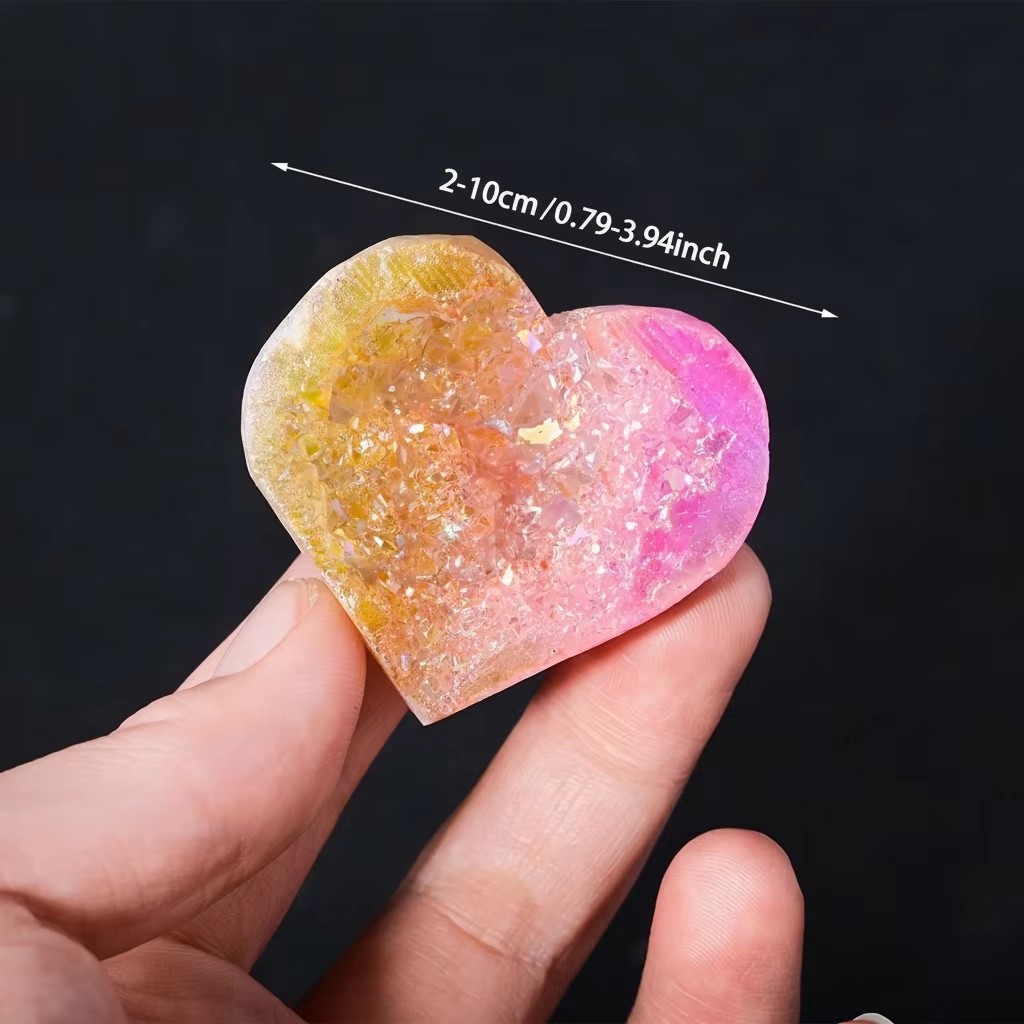 Titanium Aura Yellow Pink Cluster Heart Crystal Geode Healing Decor Reiki Gift