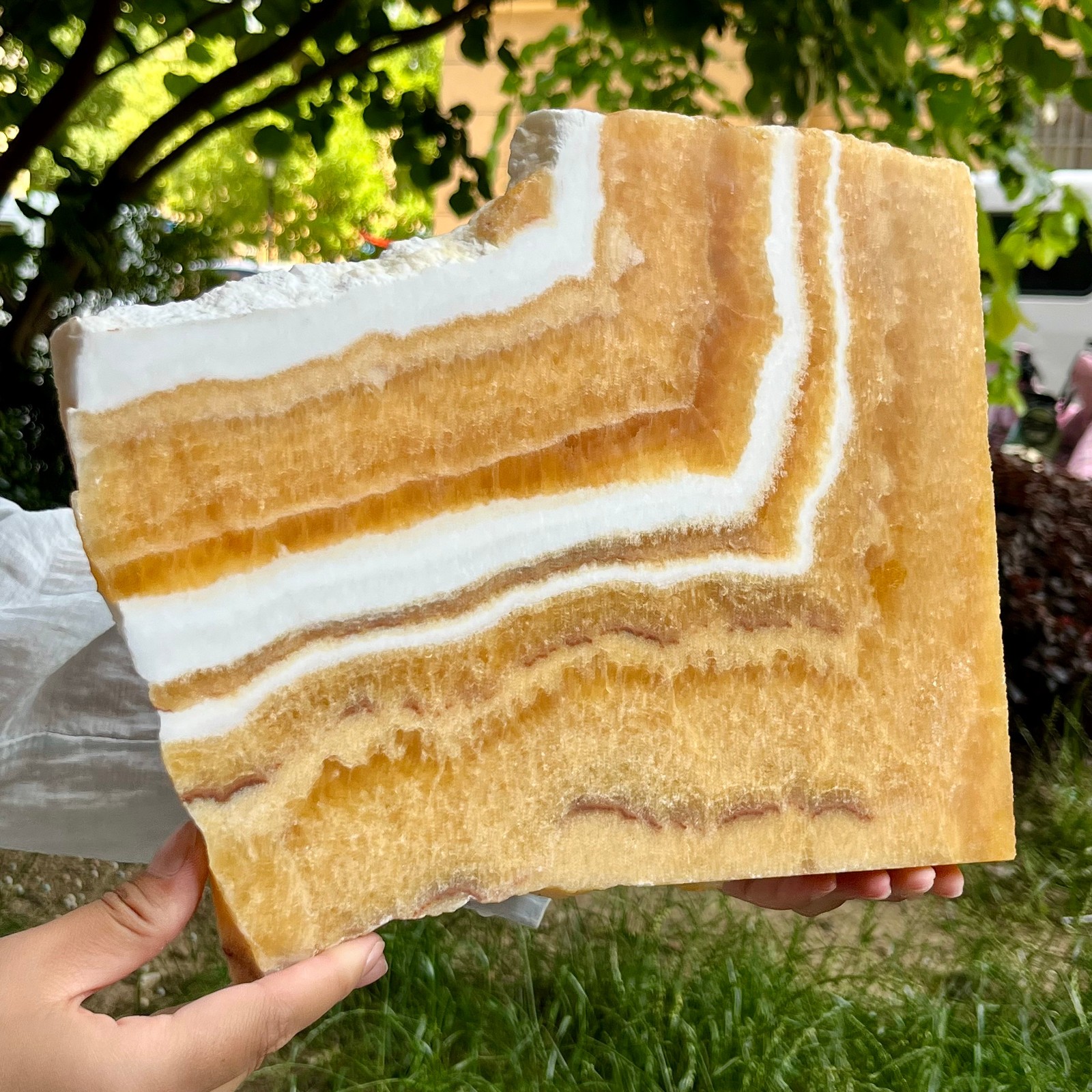 4.9 lb Natural Yellow Calcite Double Sided Polished Crystal Slab Raw