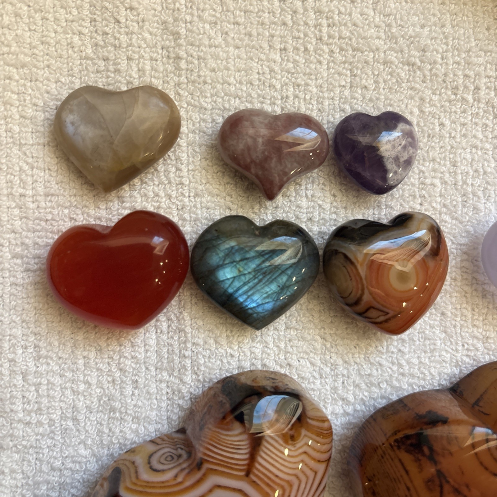 Lot Of 15 Crystal Hearts Agate Druzy Carnelian Sardonyx Cats Eye Moonstone Amy