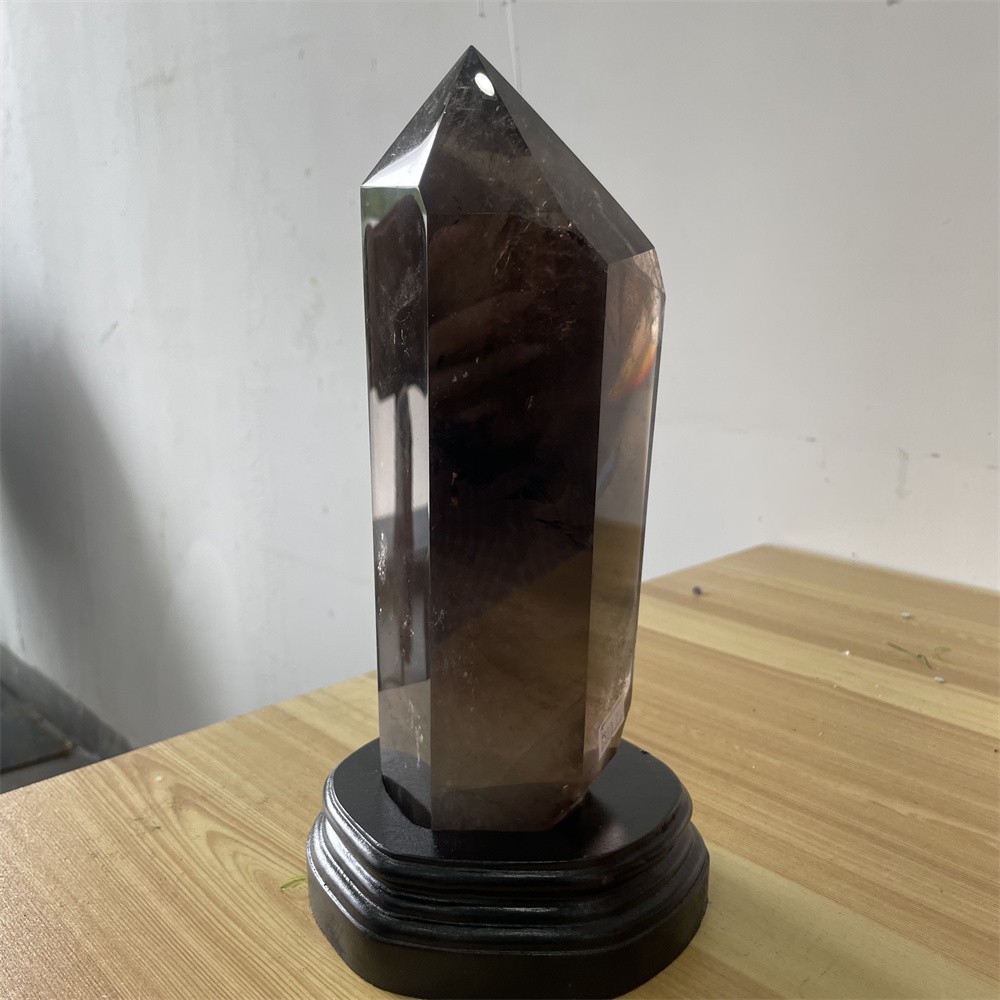 5.5LB 10.6″ A++Natural Smoky Quartz Obelisk Tower Quartz Crystal Energy +Stand