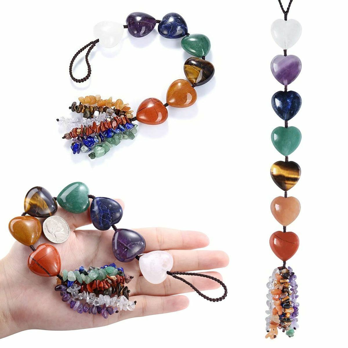 Natural 7 Chakra Hanging Decoration Reiki Irregular Healing Crystal Tassel Gift
