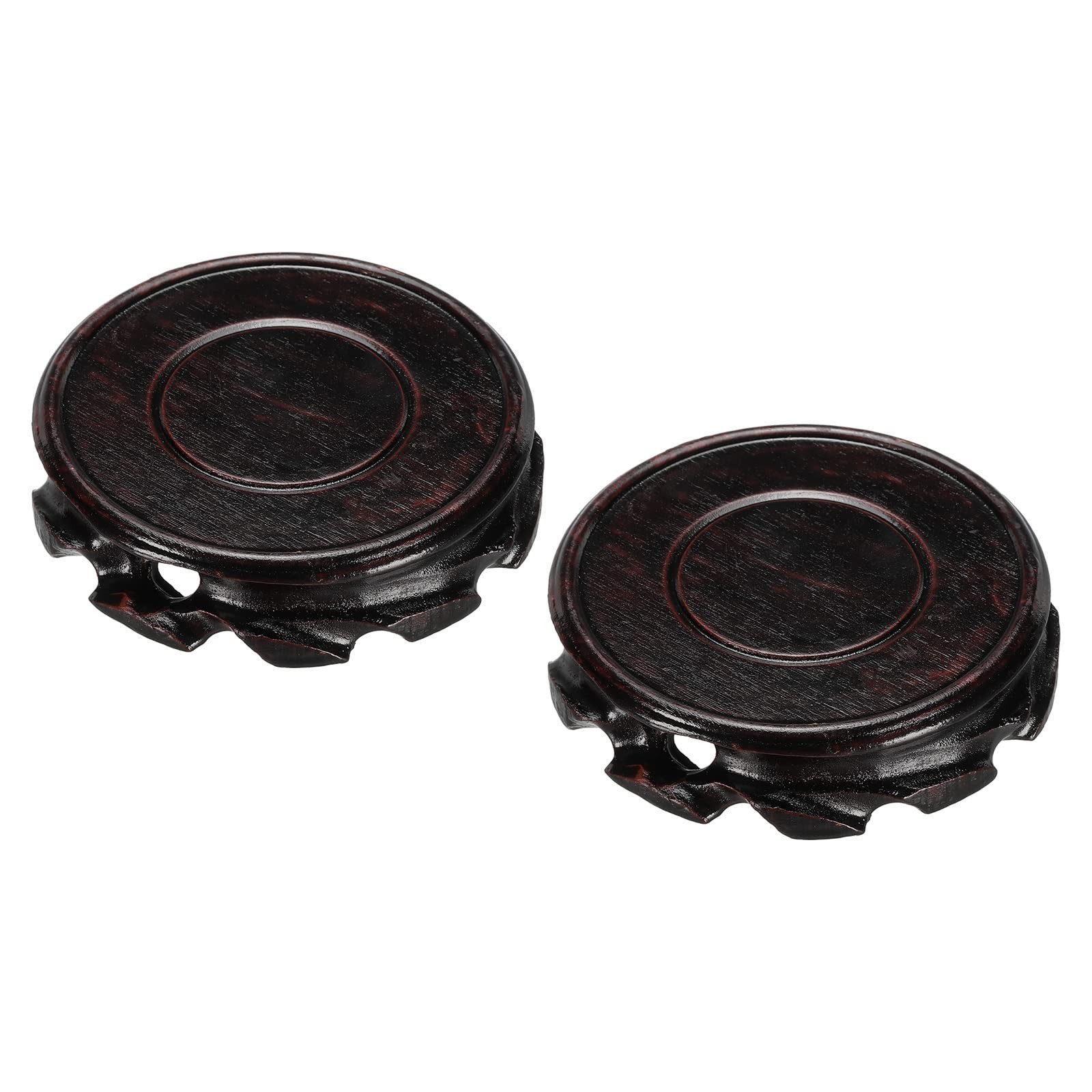 2 Pack 90mm Red Brown Wooden Stand, Display Base, Holders, Vase, Bonsai, Stone