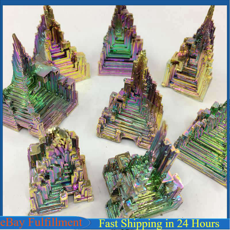 Natural Rainbow Aura Titanium Bismuth Crystal Cluster Energy Meditation Stone