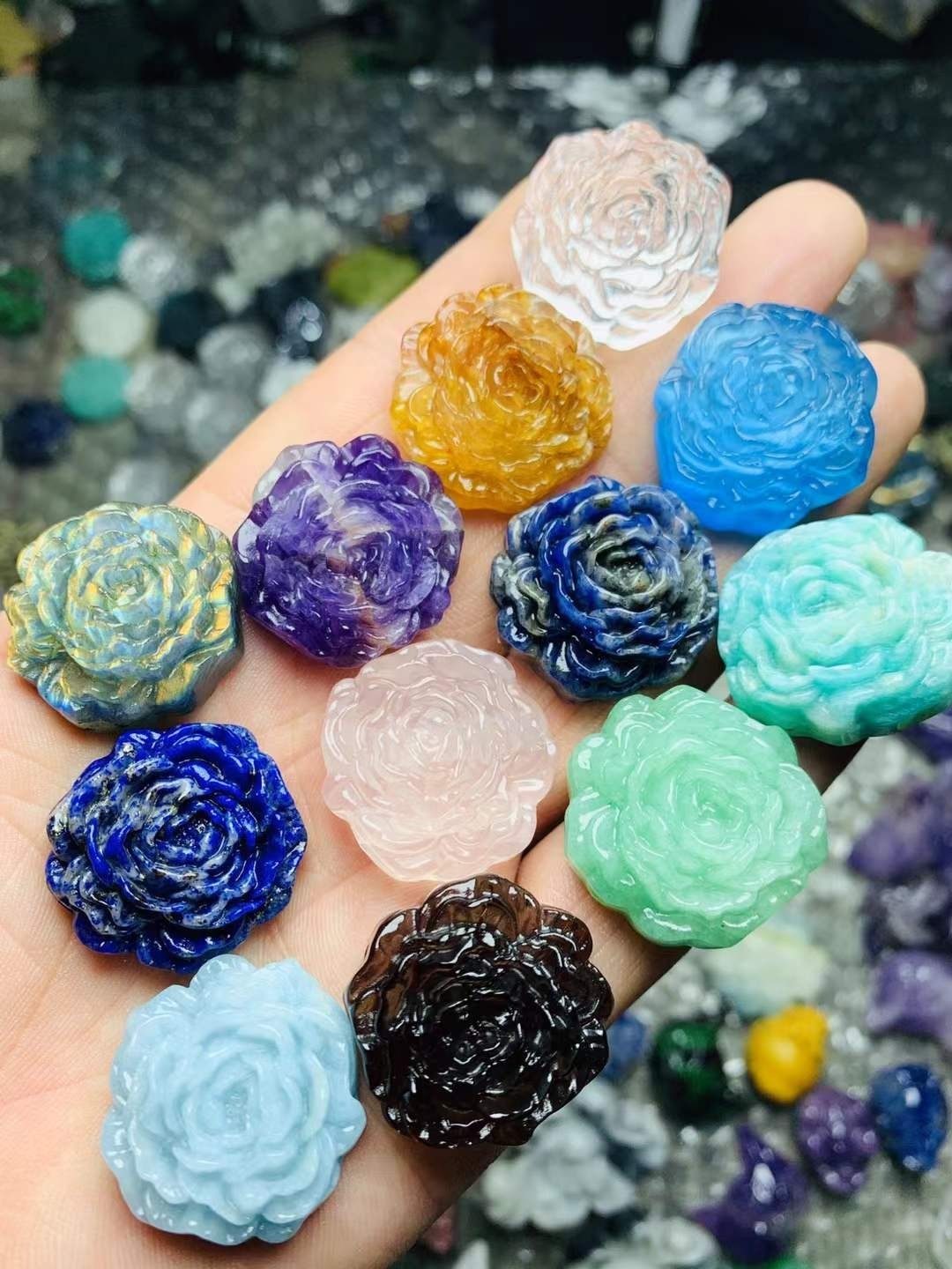 5pc Natural Mixed Quartz Carved Crystal Flower Skull Reiki Healing Decor Gift