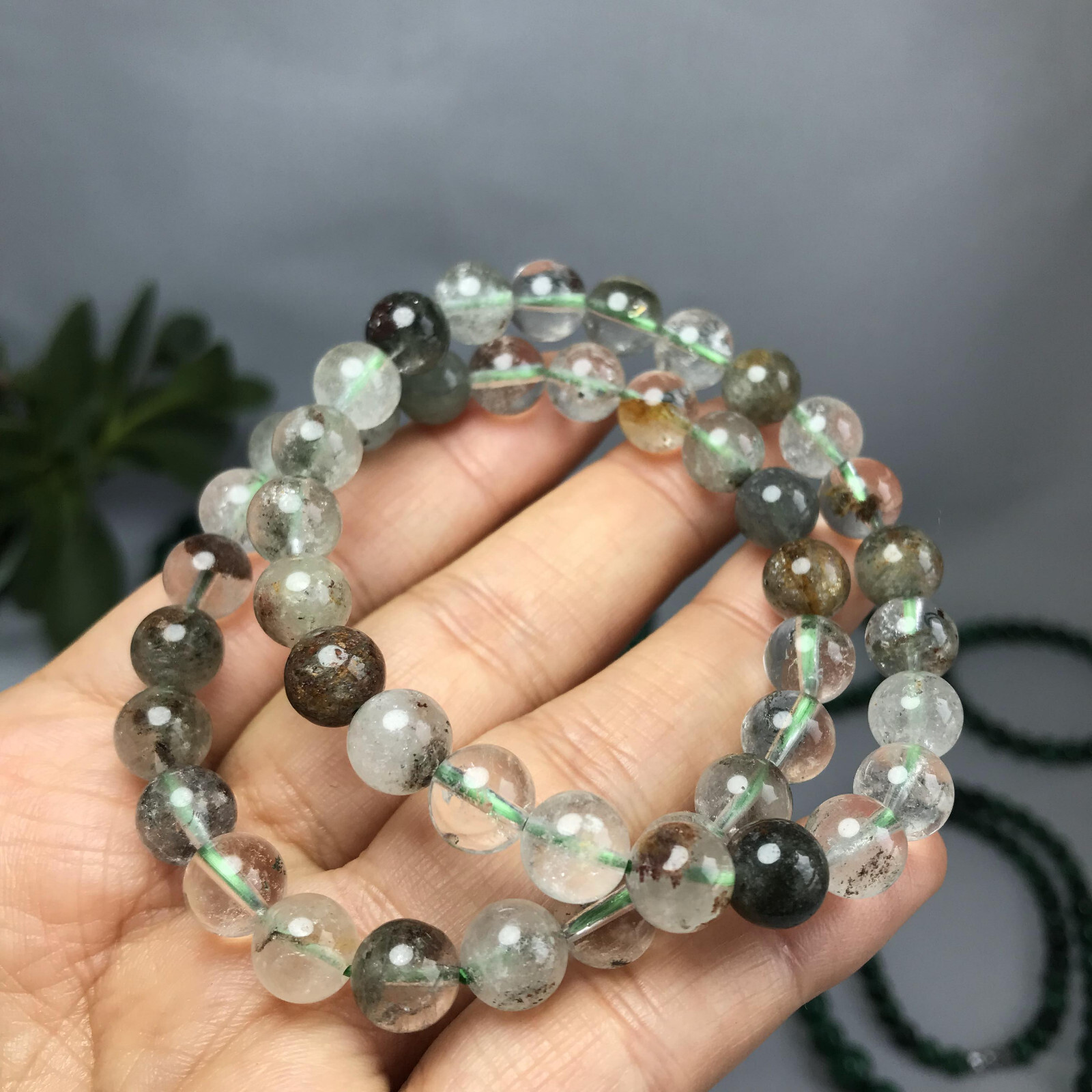 10Pcs Wholesal Natural Polish Green ghost stone bracelets Crystal ball 8mm