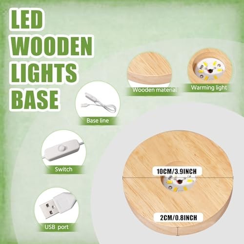 10 Pcs Round Wooden LED Display Bases for Glass Art & 3D Crystal Balls – Lighted