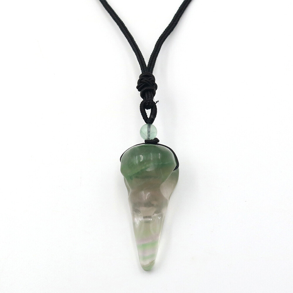 Crow Head Bird Skull Hand Pendant Natural Crystal Necklace Quartz Stone Carving