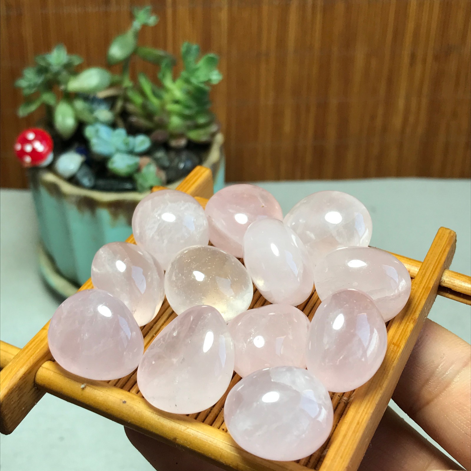 12pcs Natural pink rose quartz Crystal gemstone Polish Mineral Specimen 93g 5716