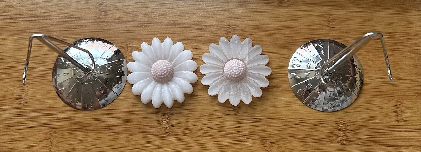 Selenite And Pink Opal Sunflowers Set With Metal Stands