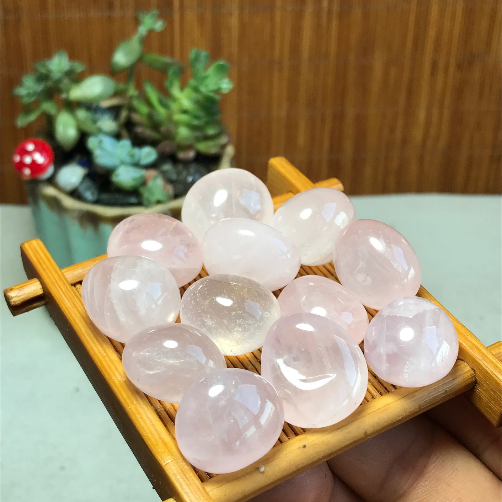 12pcs Natural pink rose quartz Crystal gemstone Polish Mineral Specimen 93g 5716