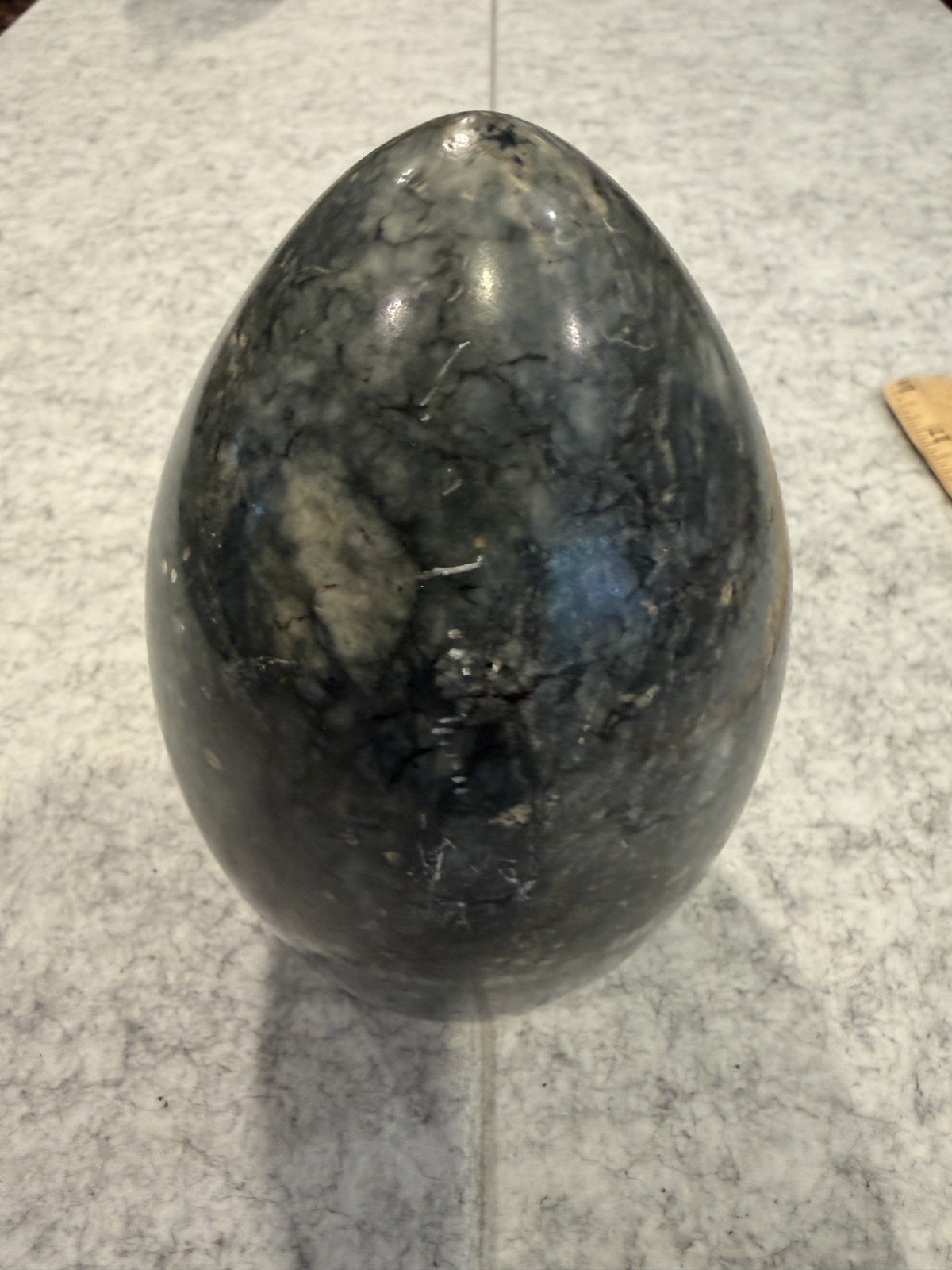 Large Polished Stone Egg Labradorite Green Blue Flash Marble 6in Display Sphere