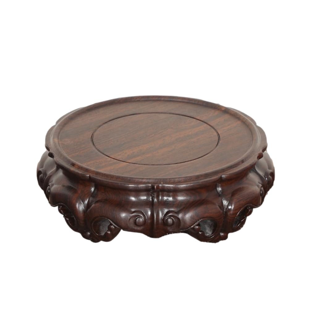 Rosewood Round Asian Wood Carving Pedestal Smooth Sturdy Display Wooden Ornam…