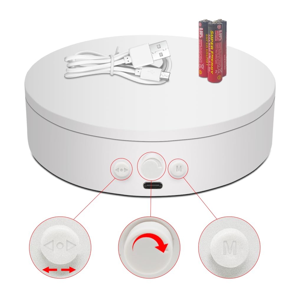 Rotating Display Stand with -Power Cable, 360 Motorized Turntable Adjustable