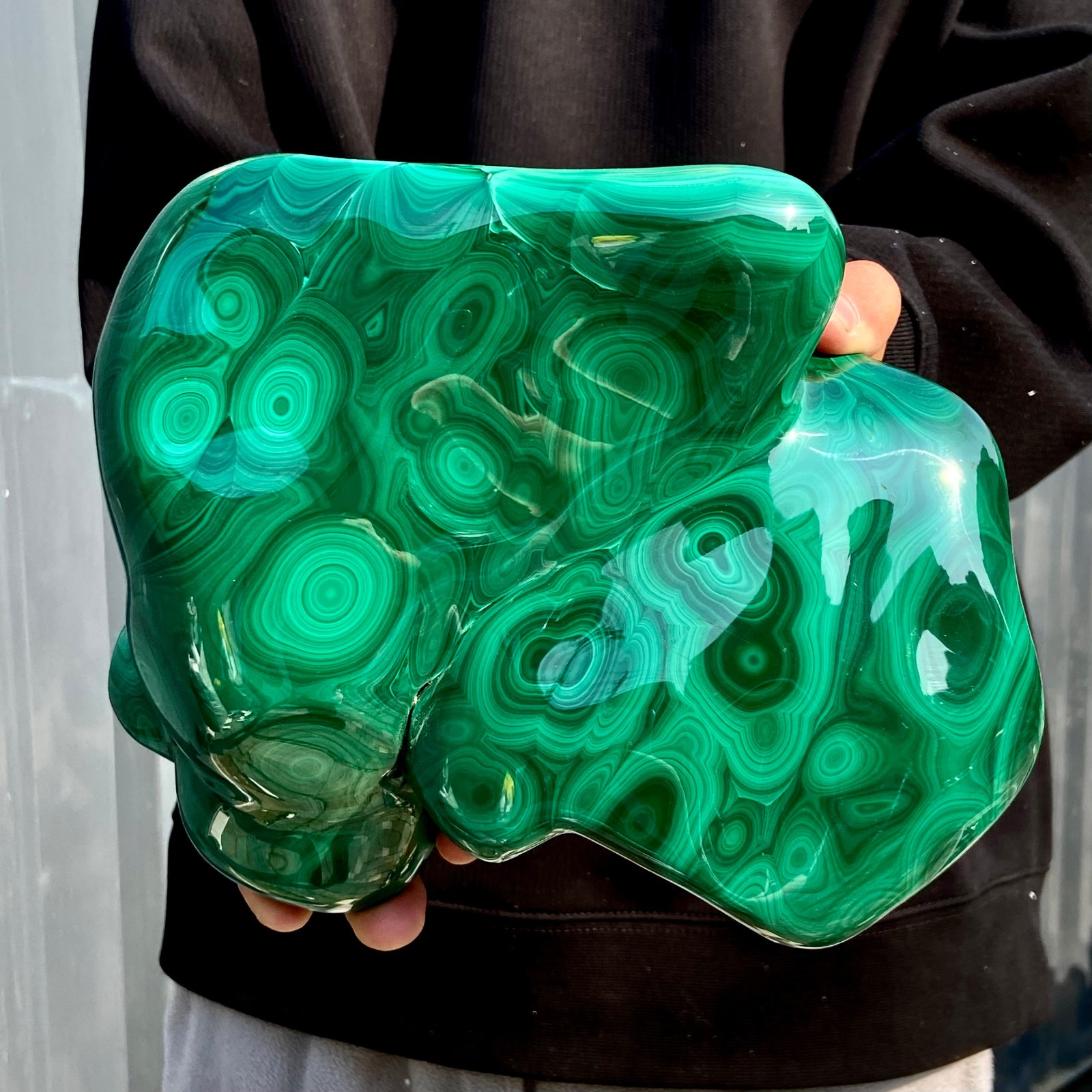 11.4LB Large Natural glossy malachite transparent cluster rough mineral sample
