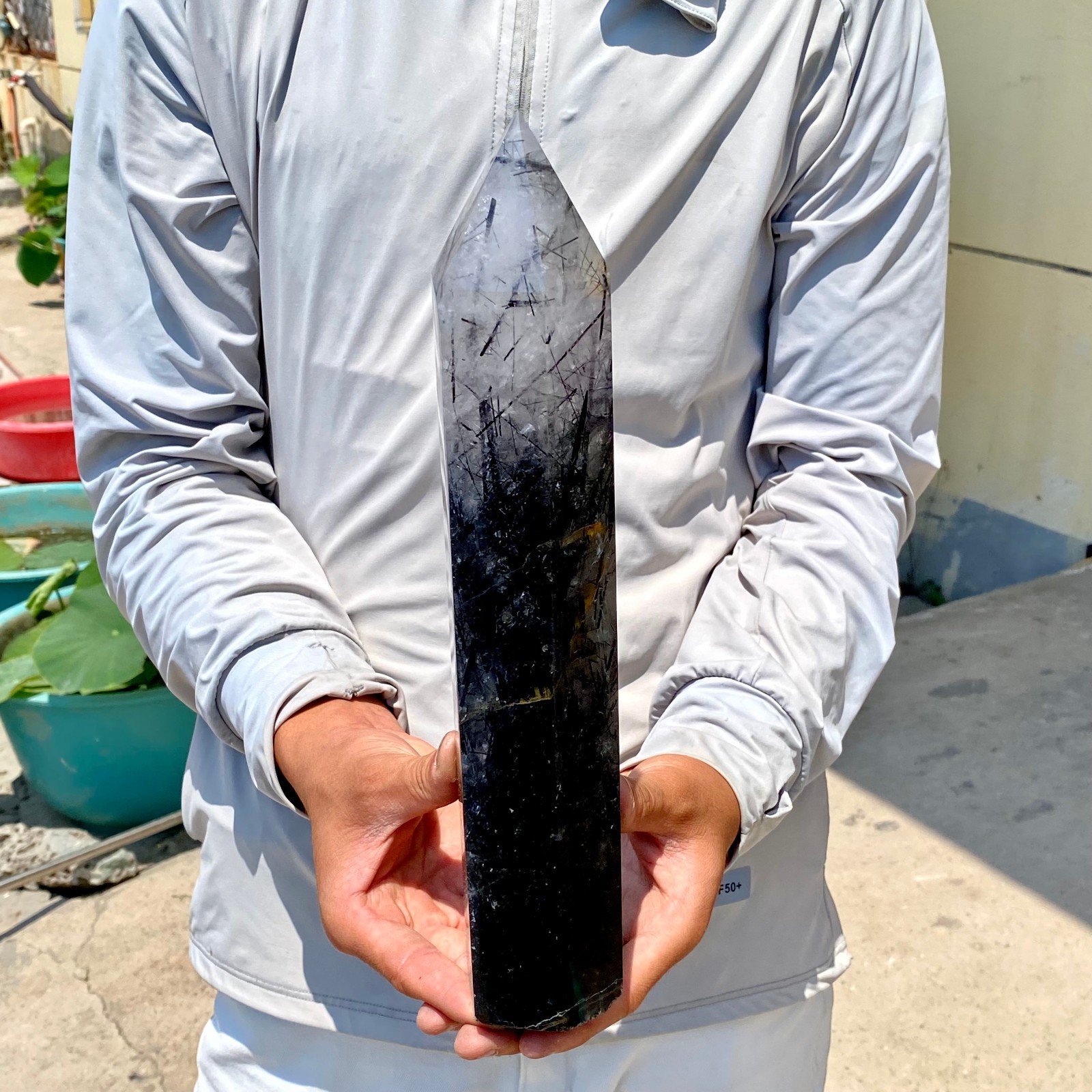 5LB Natural black hair crystal, white crystal pillar, quartz crystal
