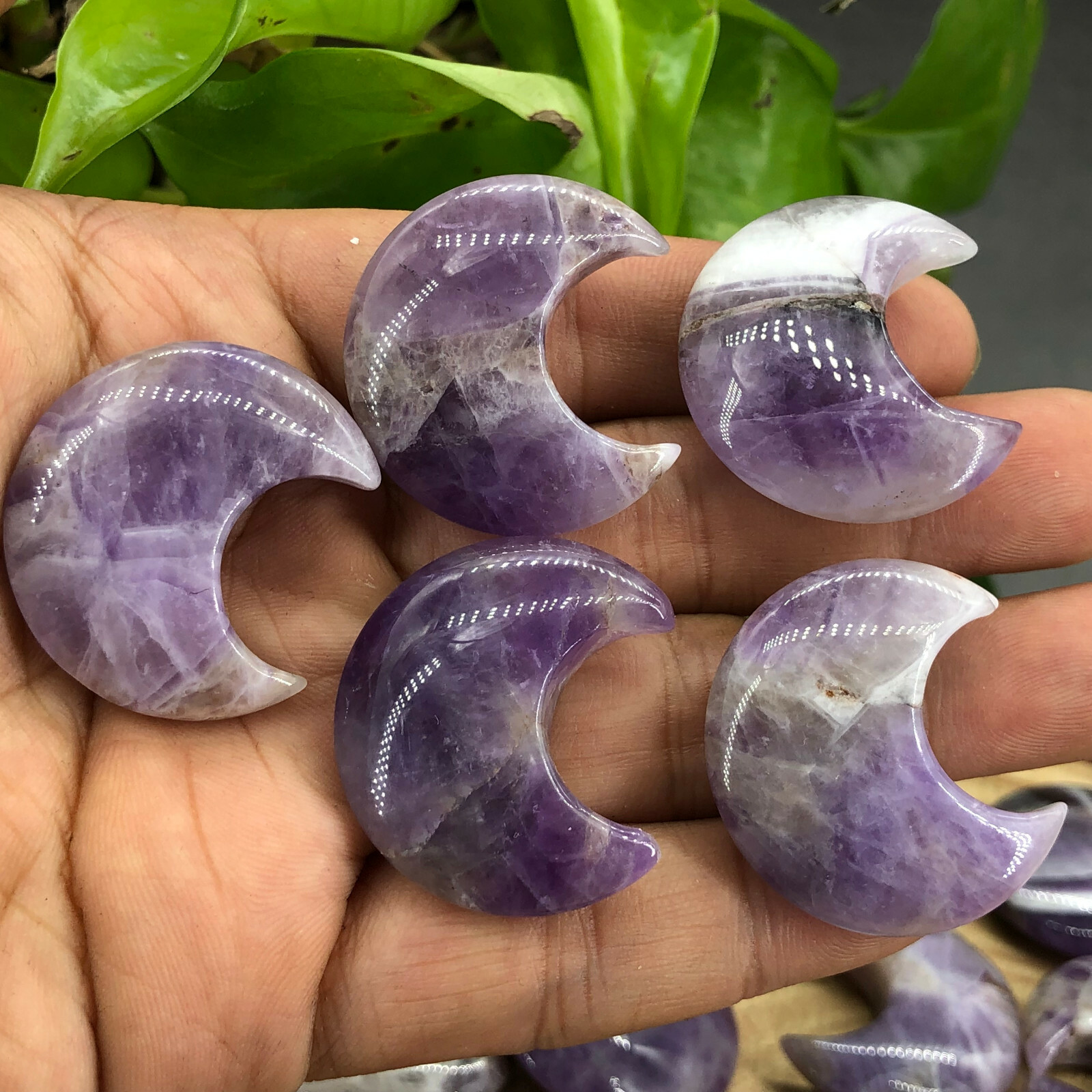 10pc Natural dreamy amethyst Quartz carved moon crystal reiki healing random