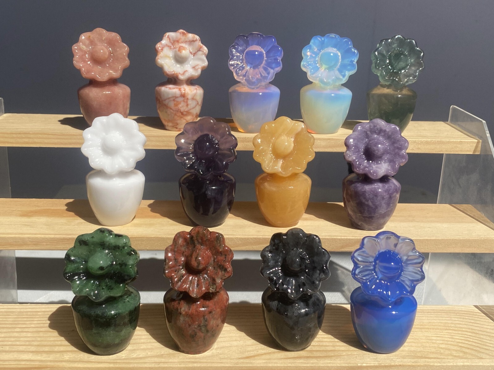 1 Pc Natural Zoisite Crystal Quartz Carved Potted Sunflower Gem Reiki Healing 2″