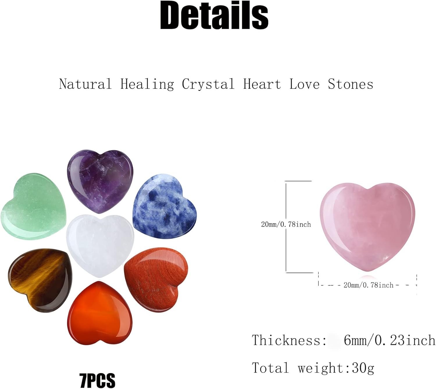 Polished 7 Chakra Gemstones – Heart-Shaped Crystals 0.8 Inch for Reiki Energy