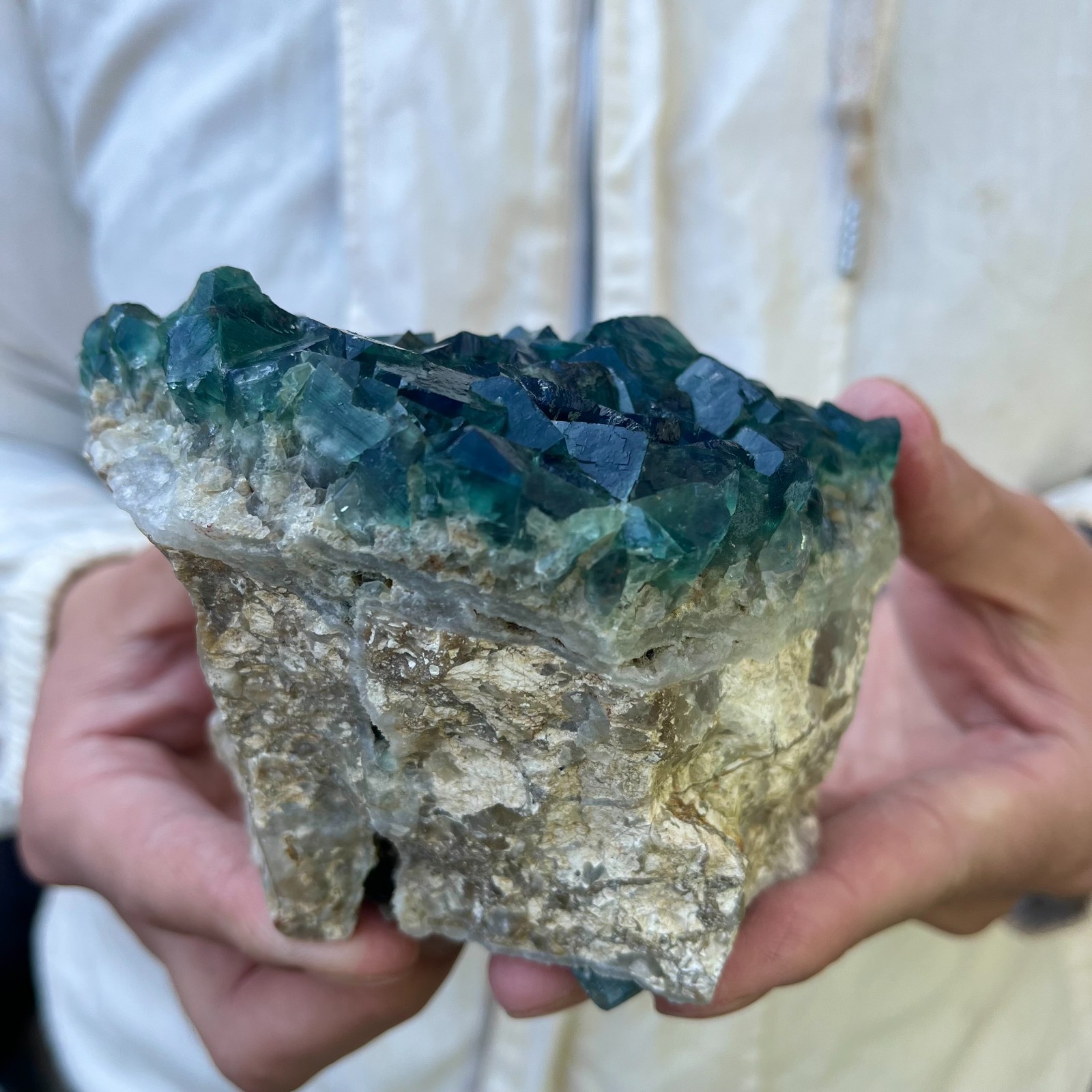 1.8LB Natural cubic green fluorite crystal cluster rough mineral specimen
