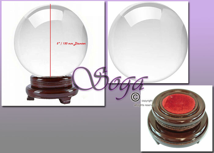 NEW CLEAR CRYSTAL BALL SPHERE QUARTZ W/ WOOD STAND 130MM 5″ HOME DECOR US SELLER
