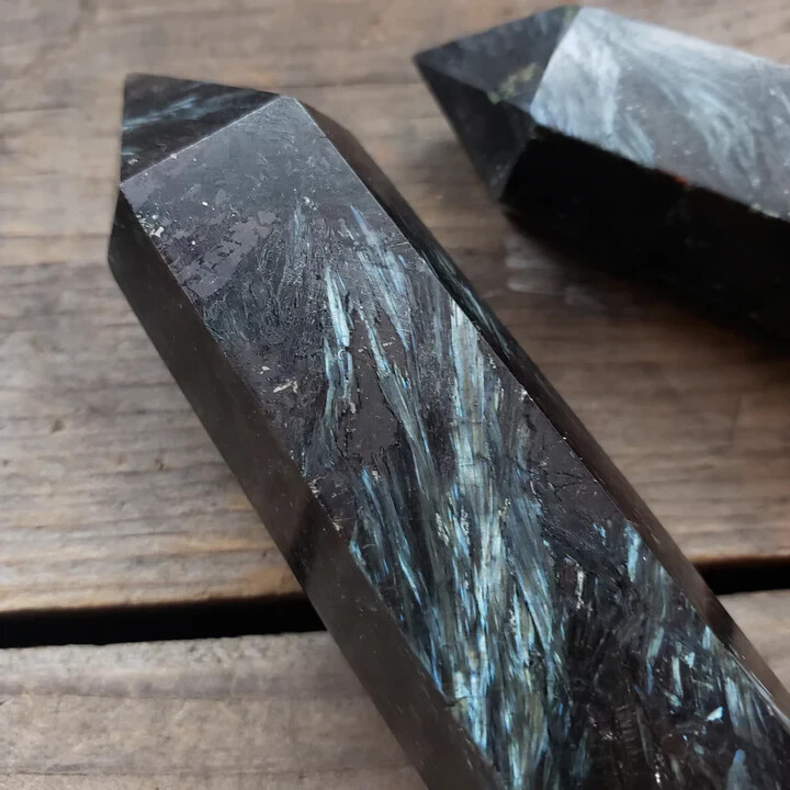 Natural Rare Arfvedsonite Tower Crystal Point Hexagon Wand Obelisk Decor 3-3.5″