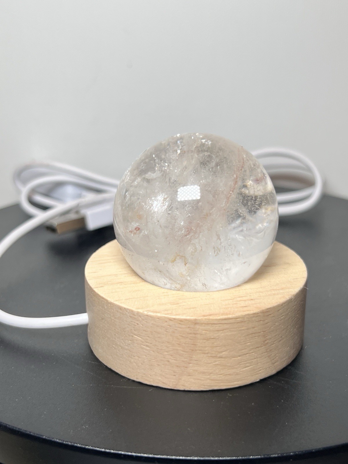 Clear Quartz Sphere W/Multicolor USB Light Holder – See pics and description
