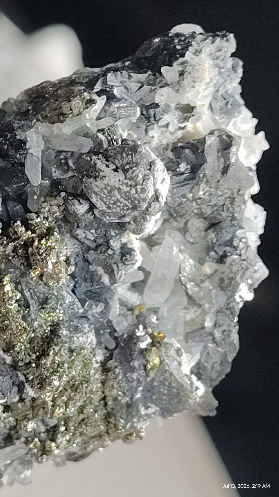 Bulgarian Pyrite with Geometric Galena & Clear Quartz Points | 5cm Miniature