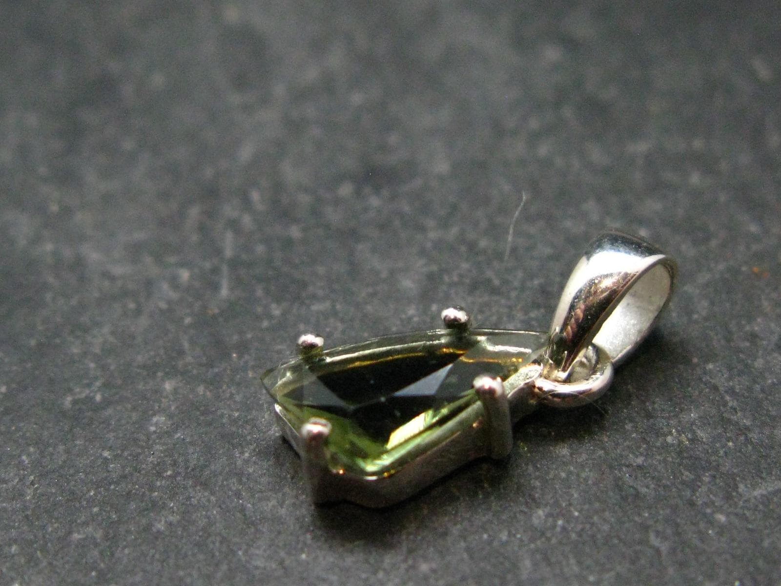 Moldavite Tektite Facetted Silver Pendant from Czech Republic – 0.7″ – 1.0 Grams