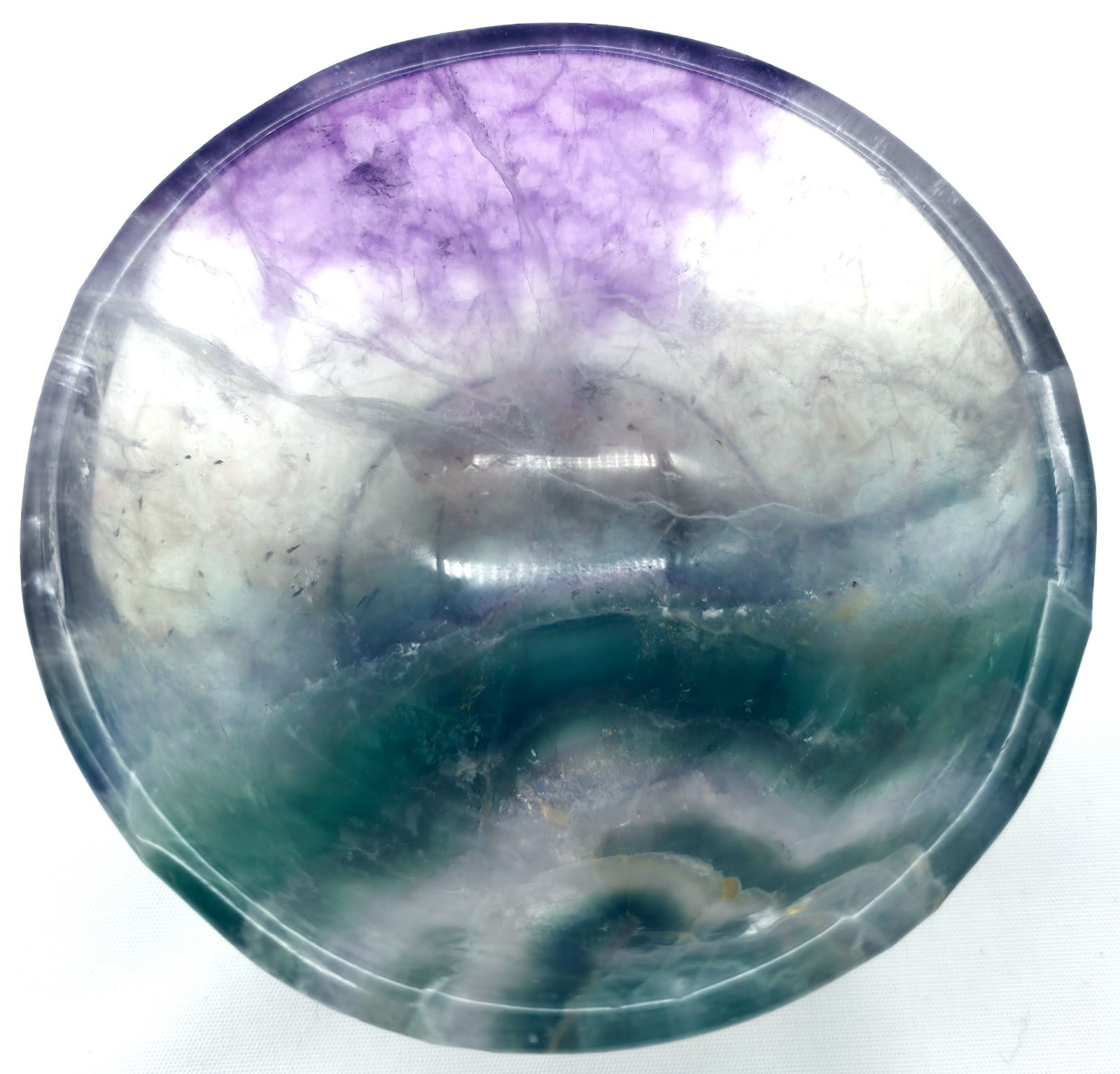 Carved Rainbow Fluorite Bowl Multicolor Crystal Display Specimen