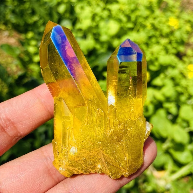 80-100g Aura Citrine Titanium Rainbow Crystal Cluster Geode Slice Home Decor