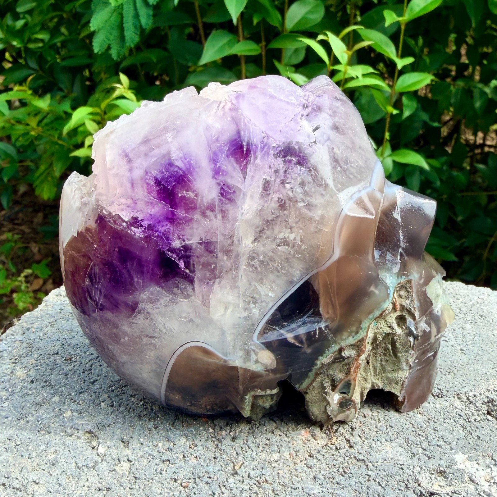2.6lb Amethyst agate crystal cave skull, Rare hand carved skull specimen