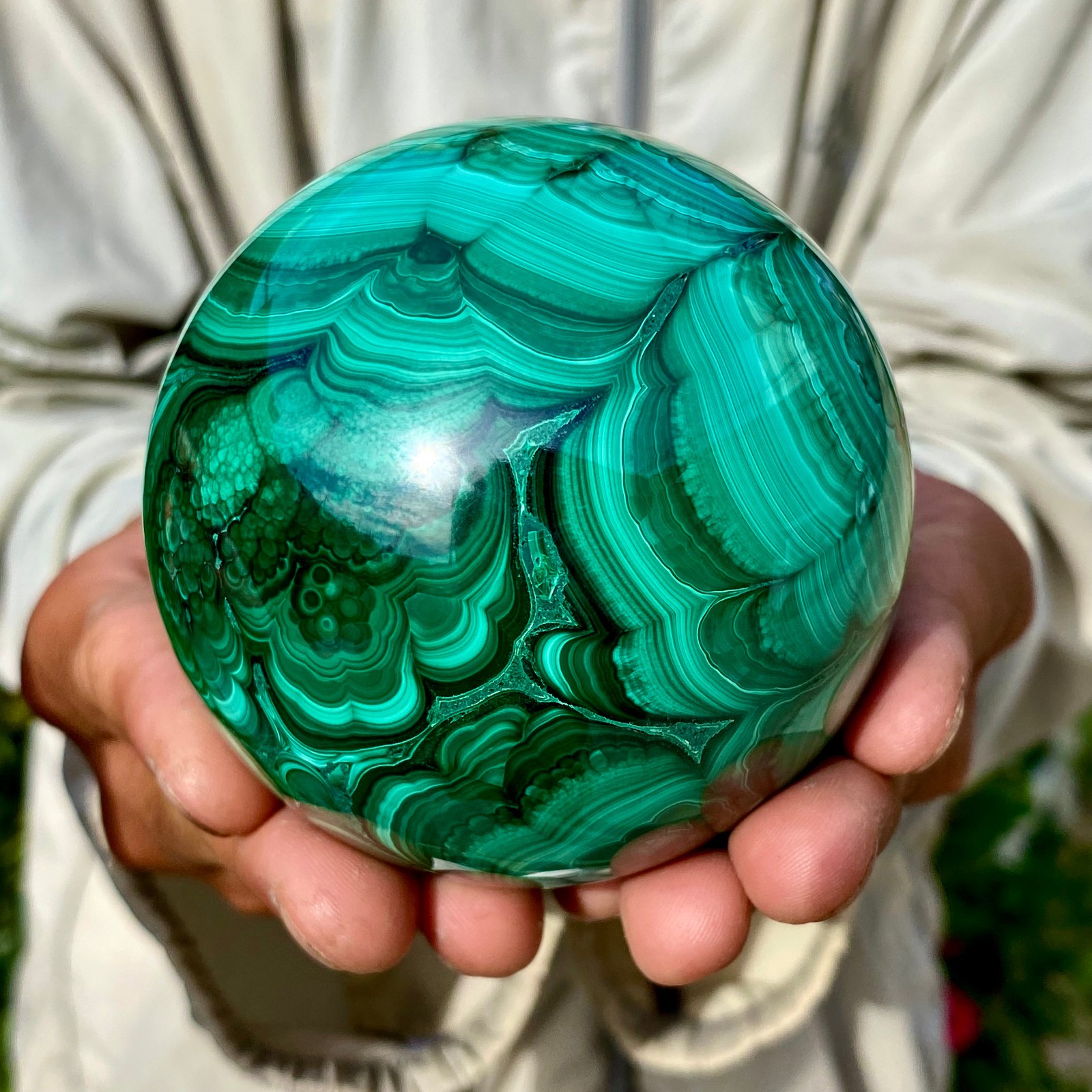 2.20LB Rare Natural Malachite quartz hand Carved sphere Crystal Healing