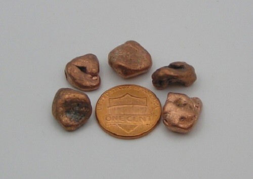 Native Natural Copper Nuggets, Caledonia Mine, Michigan, 5 Pieces, .573 Ounces