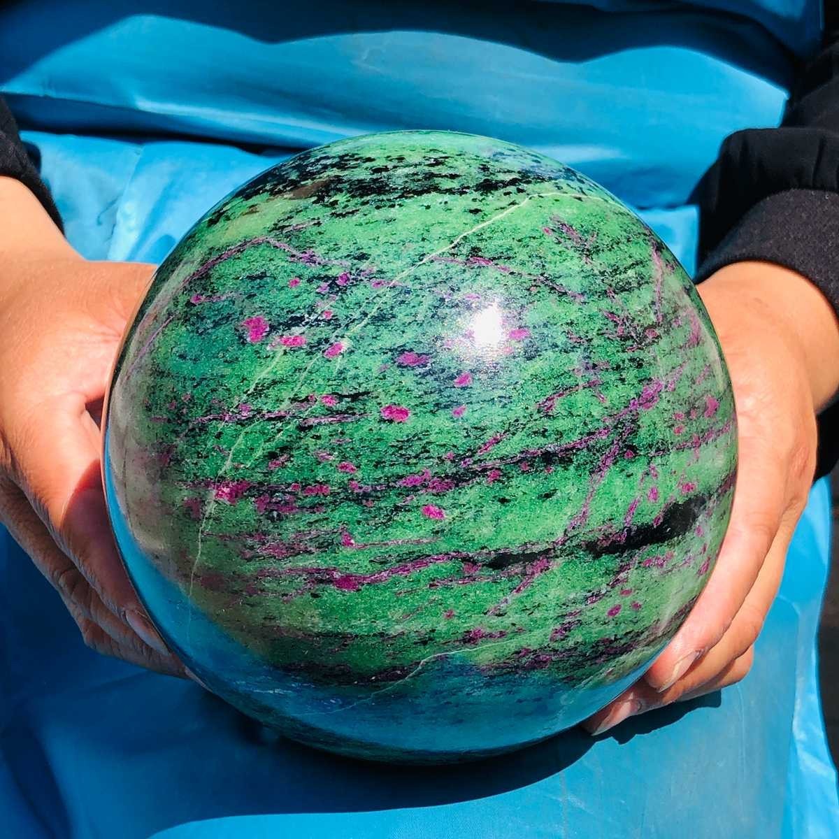 9.81 LB Large Natural Ruby Zoisite Sphere Crystal Healing Stone Specimen 5152