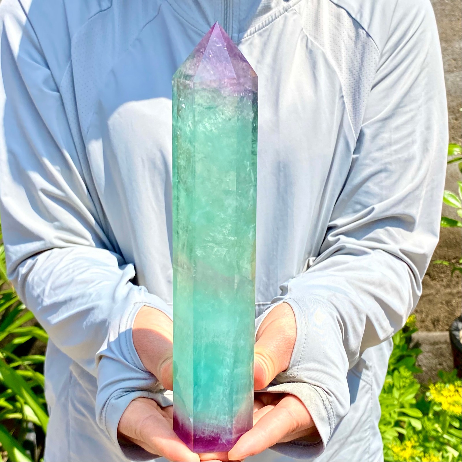 1.84LB Natural Fluorite Crystal Column Magic Wand Obelisk Point Earth Healing