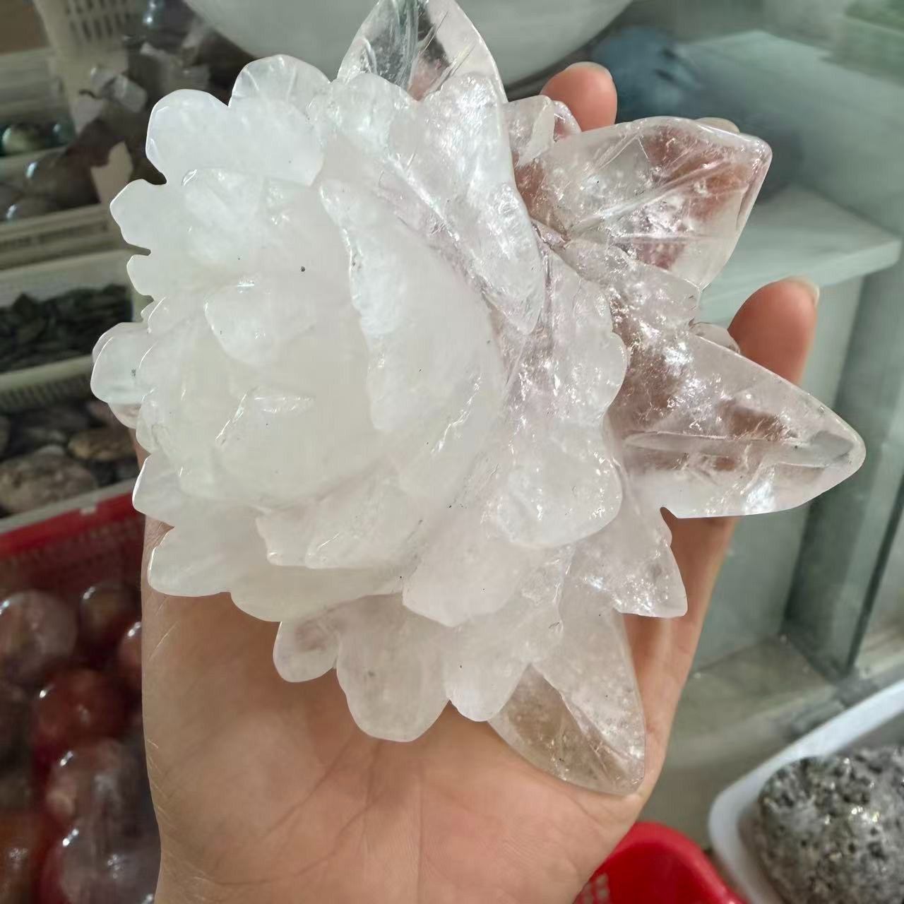 1pc Natural White Quartz Carved Crystal Flower Skull Reiki Healing Decor Gift