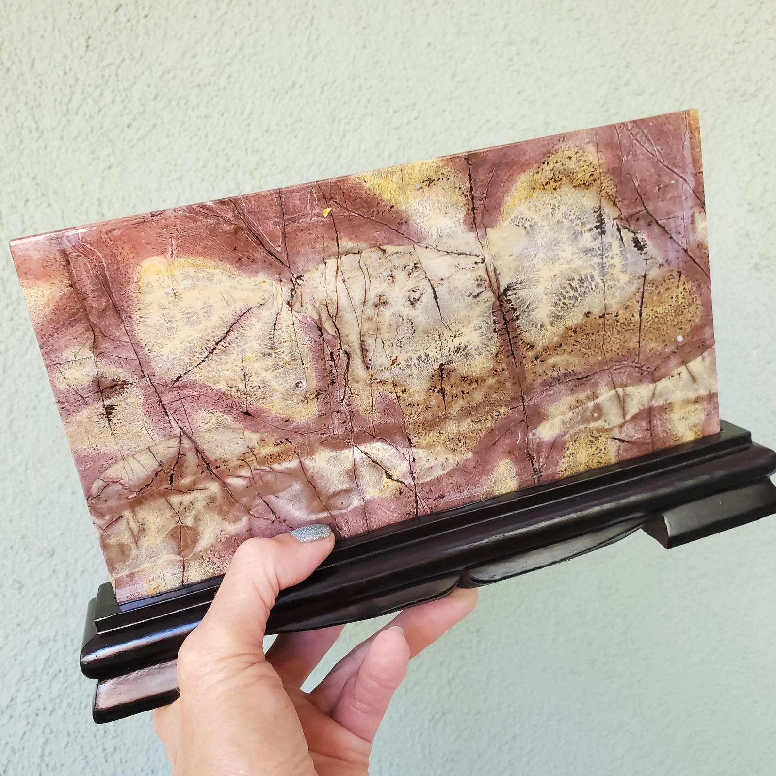 Picture Jasper Dendritic Display Crystal Statement Slab FREE Wood Stand 847 gra