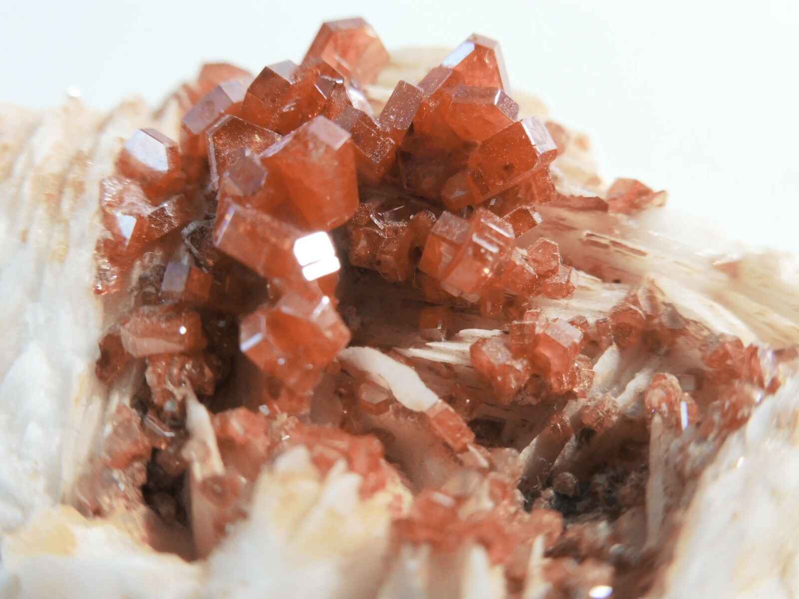Lustrous Vanadinite on Barite, Mibladen, Midelt, Morocco, 2.0” x 1.7” x 0.8”