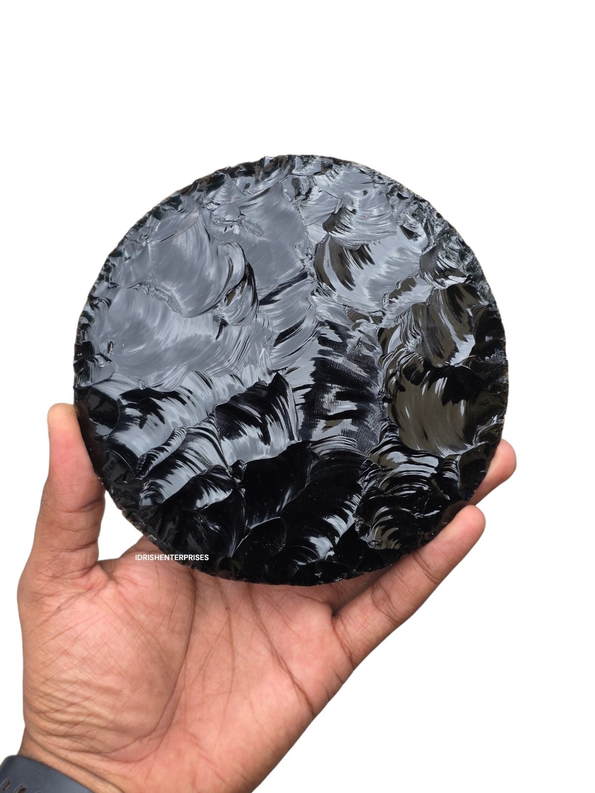 Handcrafted Black Obsidian Disk Round Crystal Display Decor 100mm 125mm 150mm.