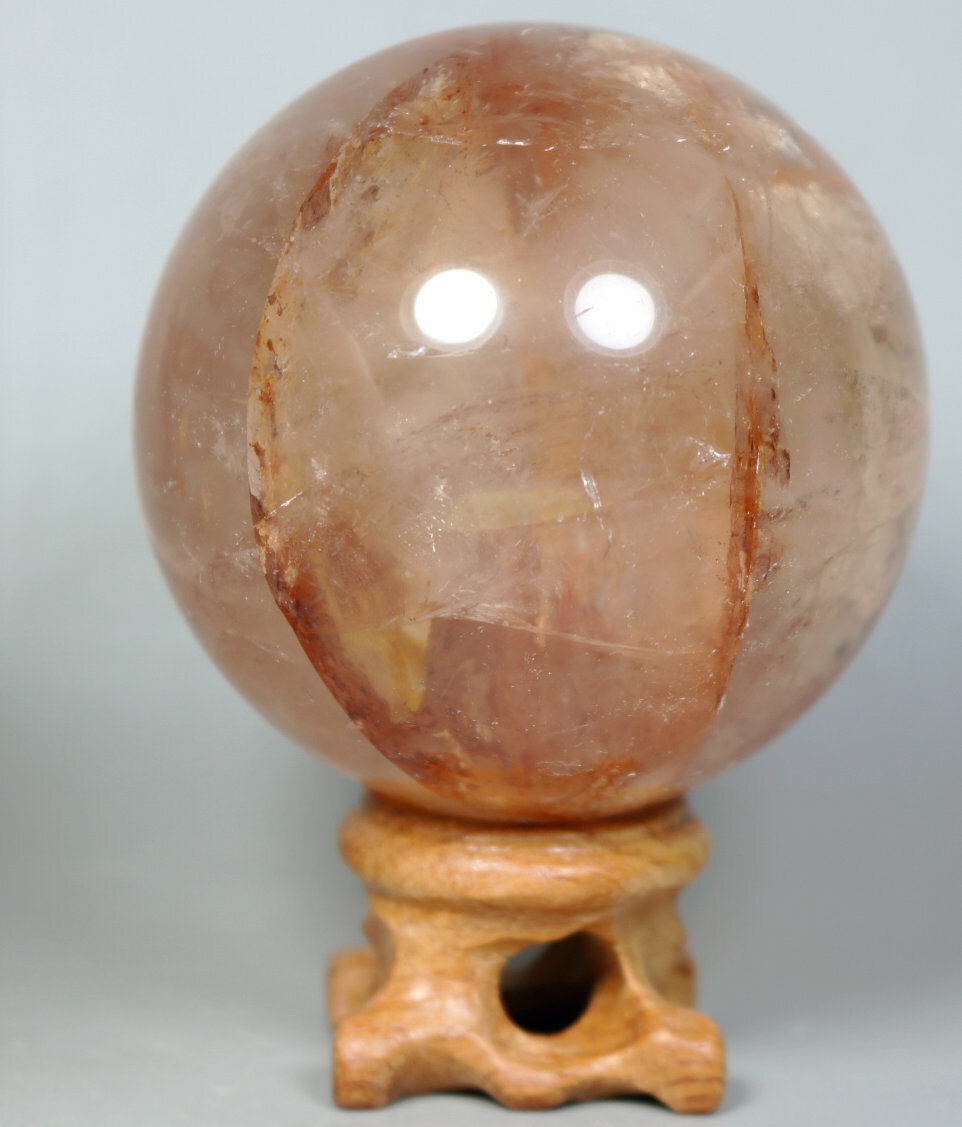 Natural RED FIRE QUARTZ Hematoid Crystal PHANTOM MULTI – INCLUSIONS Sphere Stand
