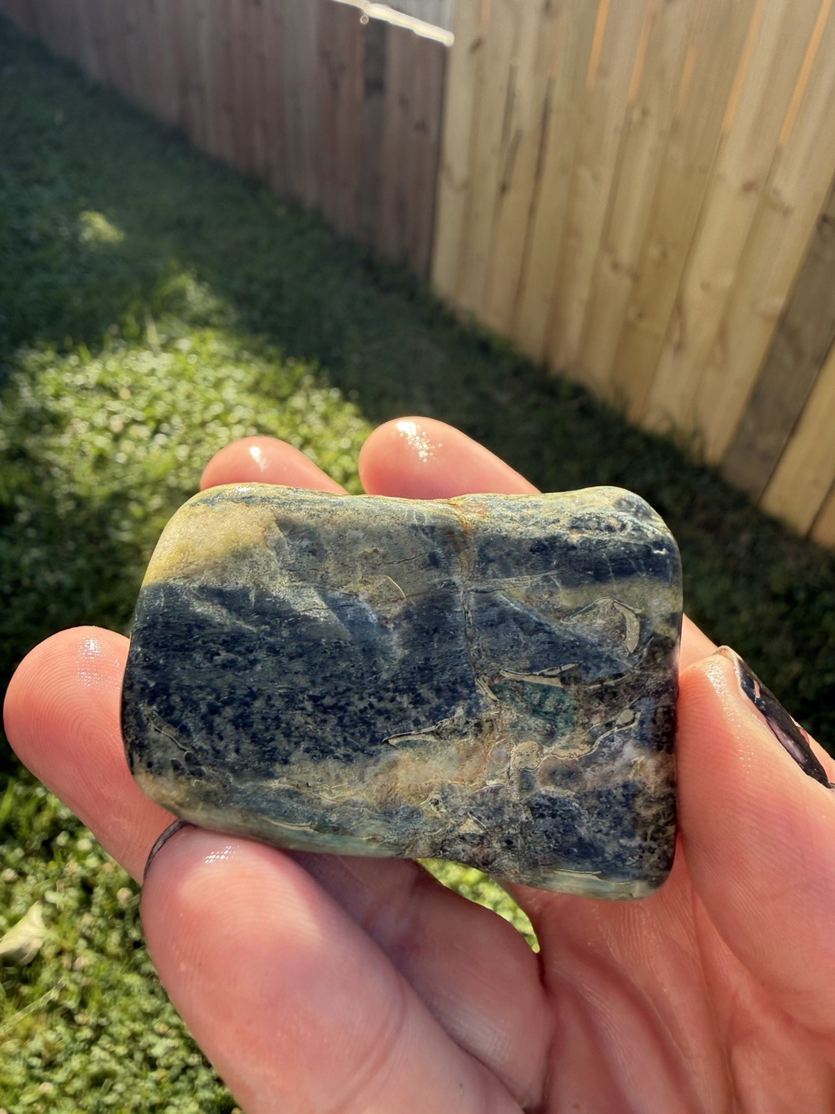 Natural Green Stone with Black Inclusions & Iron Veins |13.7 oz Display Specimen