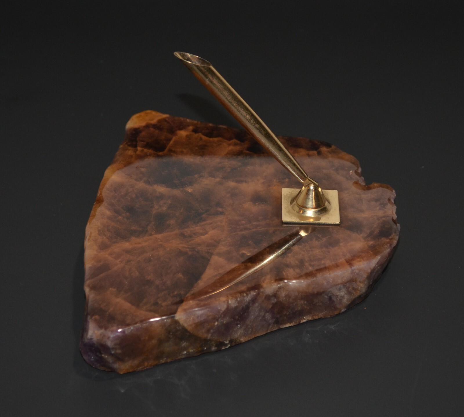 Beautiful Mid Century Modern Amethyst Brass Pen Holder 48oz Lacquered Stone